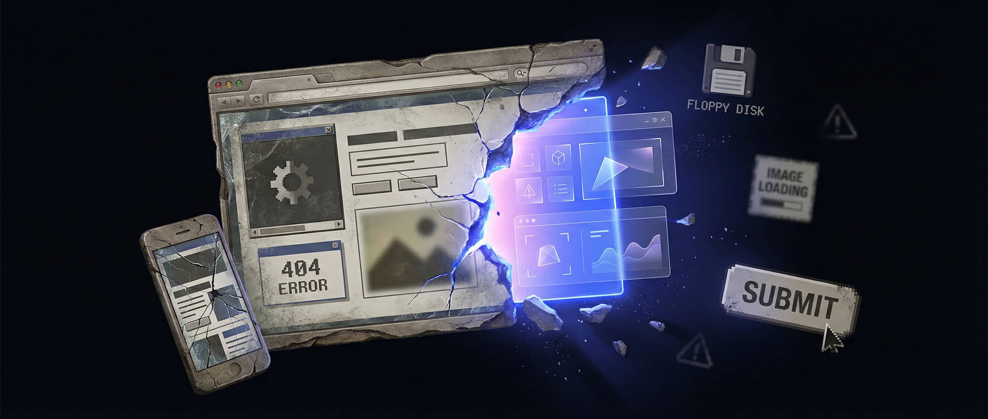 Porovnanie starého a nového dizajnu webstránky na obrazovke počítača