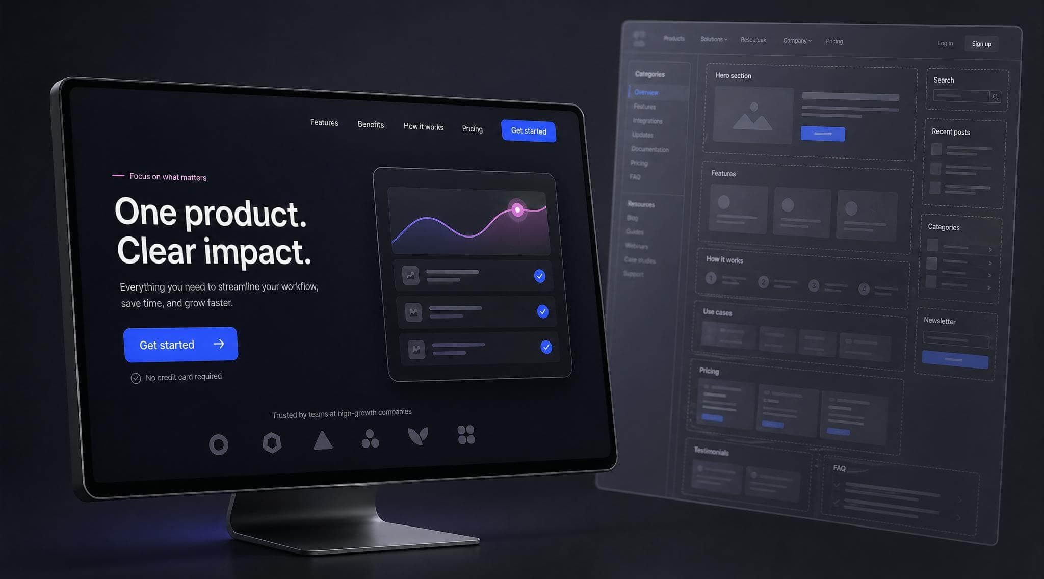 Landing page na obrazovke počítača s výrazným CTA tlačidlom a jednoduchým formulárom