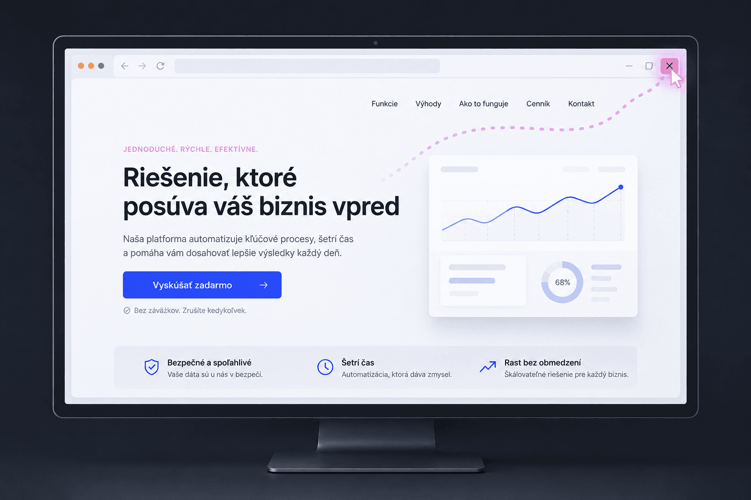 Analytický dashboard webstránky s vysokou mierou odchodov — graf s klesajúcou krivkou zapojenia